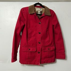 LL Bean Barn Red Chore Coat Corduroy Cuff & Collar Quilted Lining Vintage XSmall